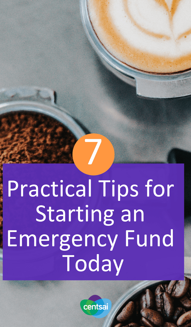 7 Practical Tips for Starting an Emergency Fund Today. While many people recognize the importance of an #emergencyfund they find it challenging to build one. Here are 7 great steps to get started. #savingtips #frugaltips #savingmoney